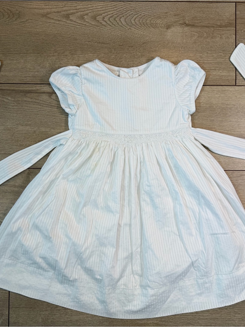 Strasburg White Girls' Smocked Waist Puff Sleeve Dress